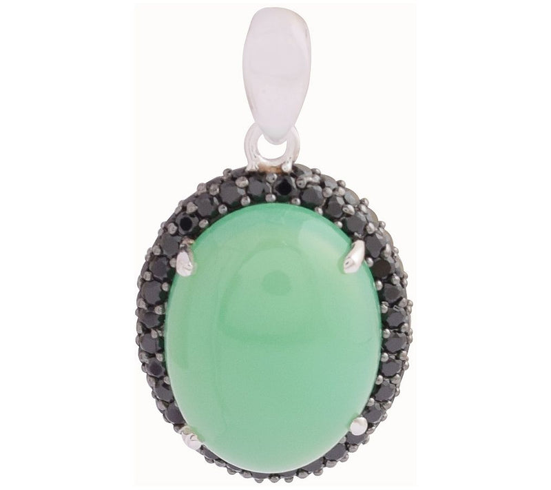 Sterling Chrysophrase Chalcedony & Black S pinel Pendant — View 2