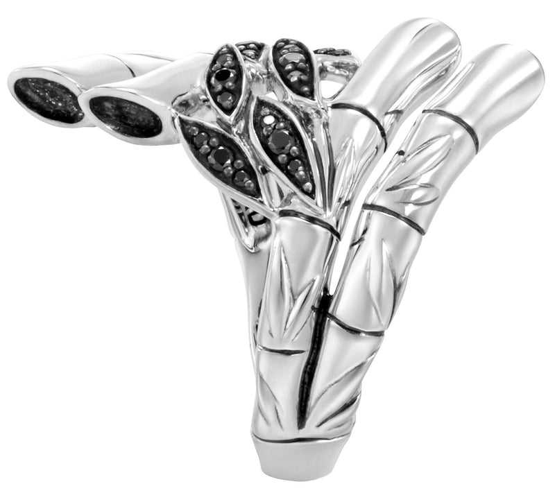 JAI Sterling Silver Black Spinel Bamboo Ring — View 3