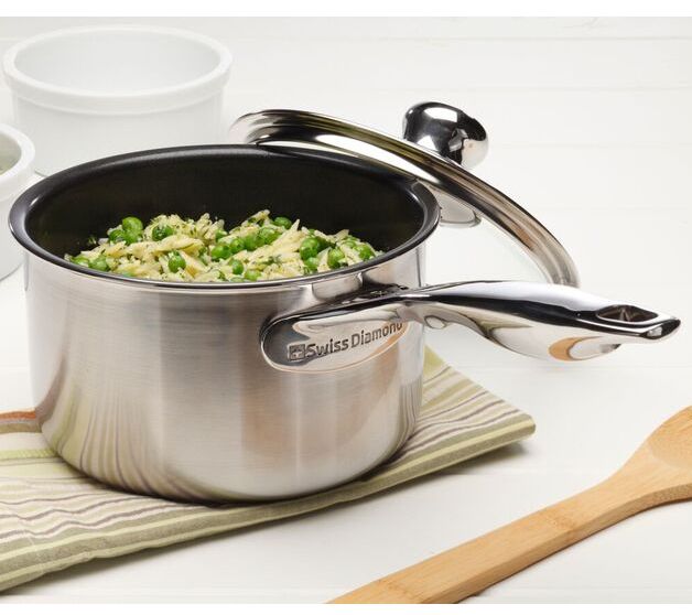 Swiss Diamond Nonstick Clad 2.1-Qt Saucepan with Lid — View 2