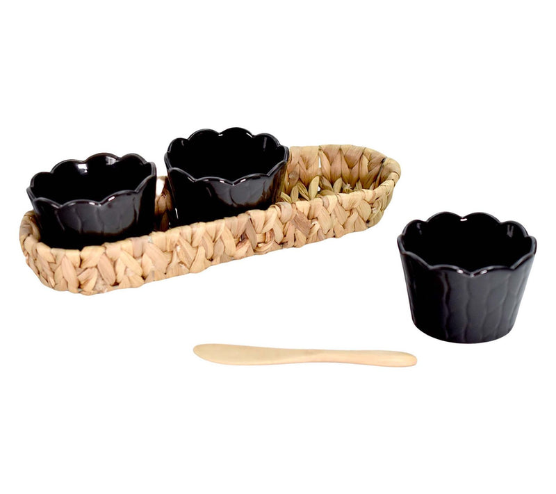 Temp-tations Carved Willow Tidbit Dishes in Basket with Spreader — Main view