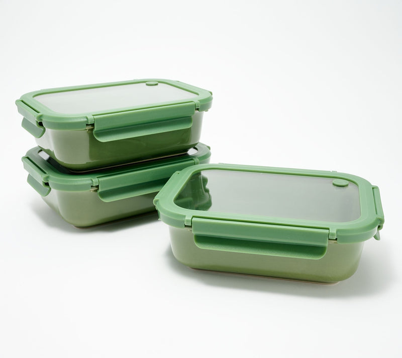 GeniCook S/3 Ceramic Food Storage Containers w/ Glass Lids — View 11