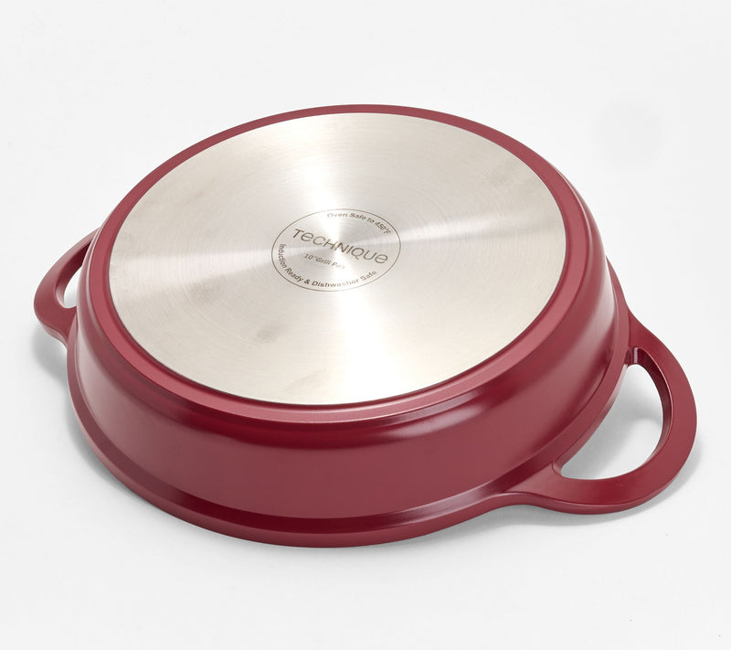 Technique Cast Aluminum Nonstick 10" Grill Pan w/ Burger Press — View 9