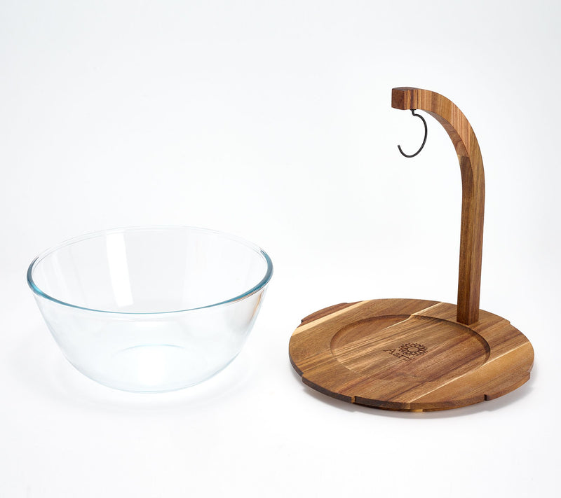 Aarti Sequeira 4-qt Glass Fruit Bowl w/ Banana Hanger Acacia Lid — View 2