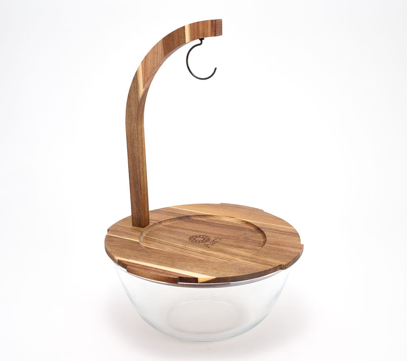 Aarti Sequeira 4-qt Glass Fruit Bowl w/ Banana Hanger Acacia Lid — Main view