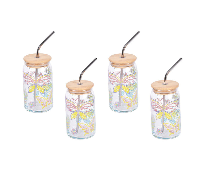 Temp-tations Set of 4 Glass Tumblers with Wood Lids and Straws — Main view