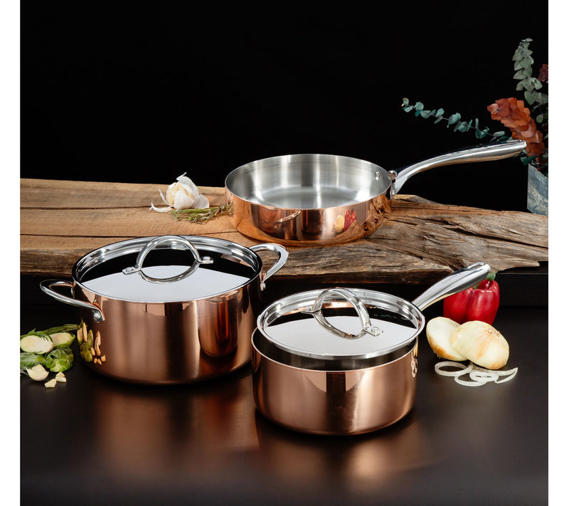 BergHOFF Vintage 5pc Tri-Ply Copper Cookware Set with Lids — View 7
