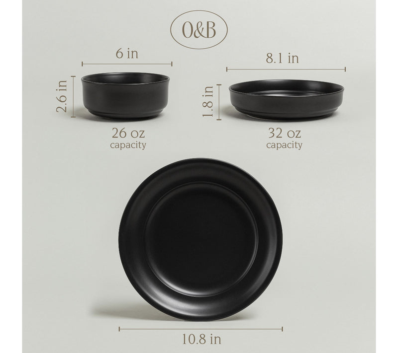 over&back Rimmed 12-Piece Semi-Matte Stonewareinnerware Set — View 3