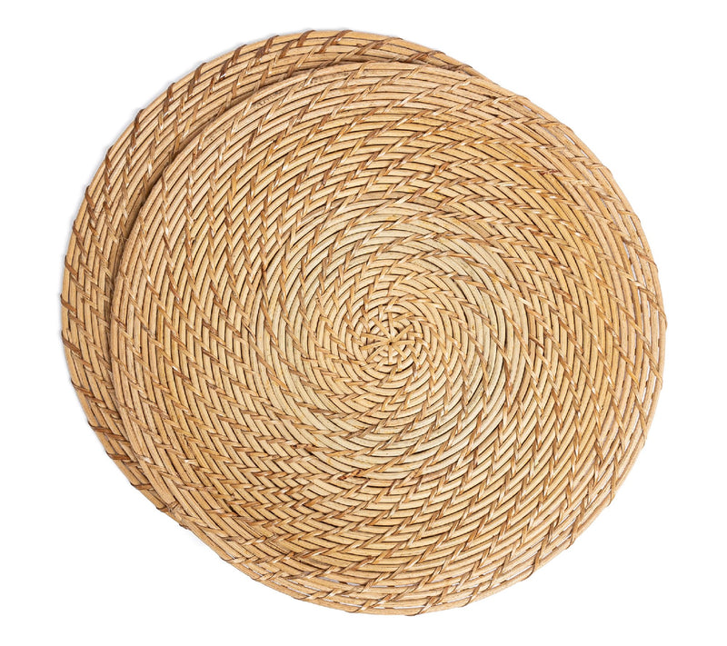 over&back Set of 2 Natural Rattan Round Placemats - Hand-Made — View 10