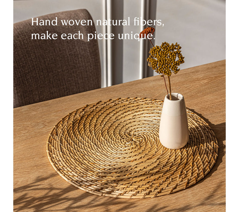 over&back Set of 2 Natural Rattan Round Placemats - Hand-Made — View 3
