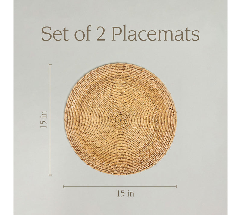 over&back Set of 2 Natural Rattan Round Placemats - Hand-Made — View 4