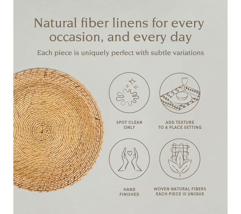 over&back Set of 2 Natural Rattan Round Placemats - Hand-Made — View 2