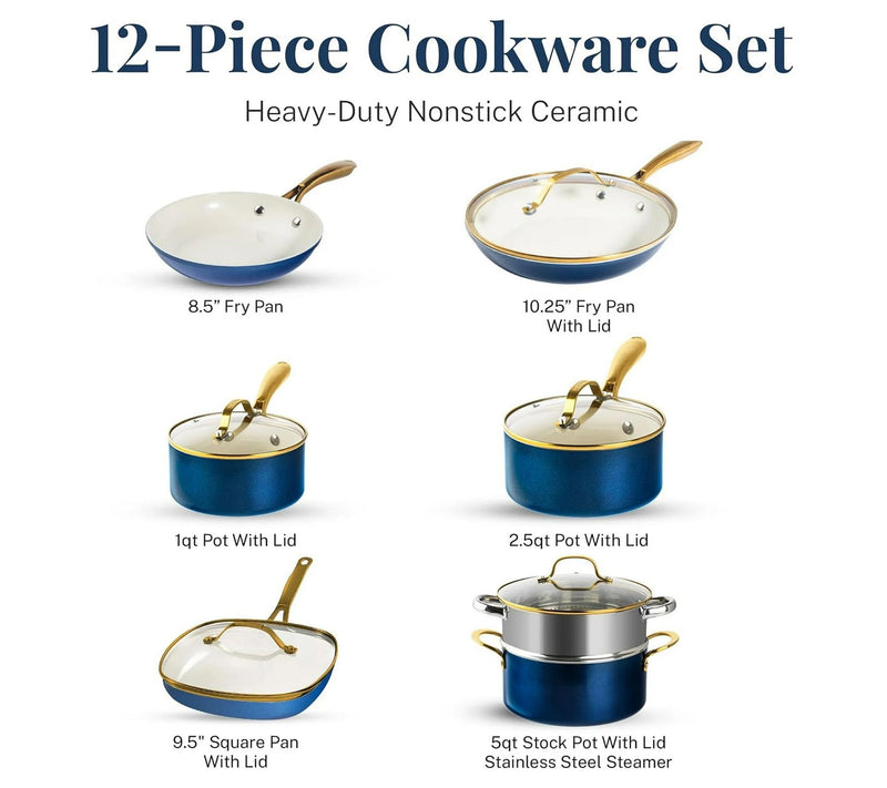 Gotham Steel Navy 12 Piece Ultra Nonstick Cookwre Set — View 4