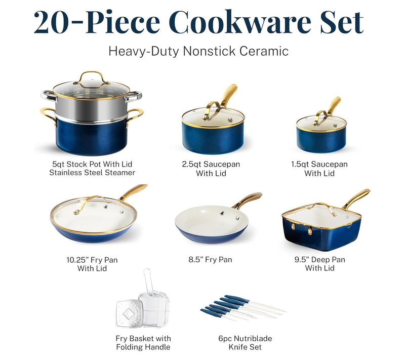 Gotham Steel Navy 20 Piece Nonstick Knife & Cooware Set — View 5