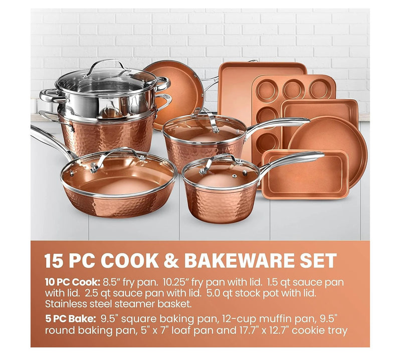Gotham Steel Hammered 15 Piece Nonstick Cookware Bakeware Set — View 4