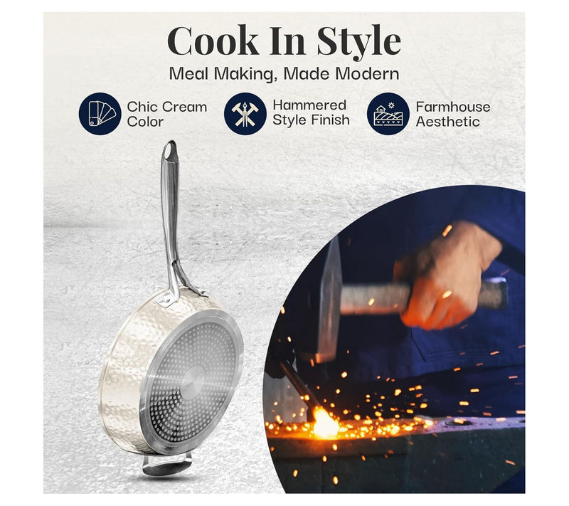 Gotham Steel Hammered Cream 14'' Ultra NonstickFry Pan w/ Lid — View 4
