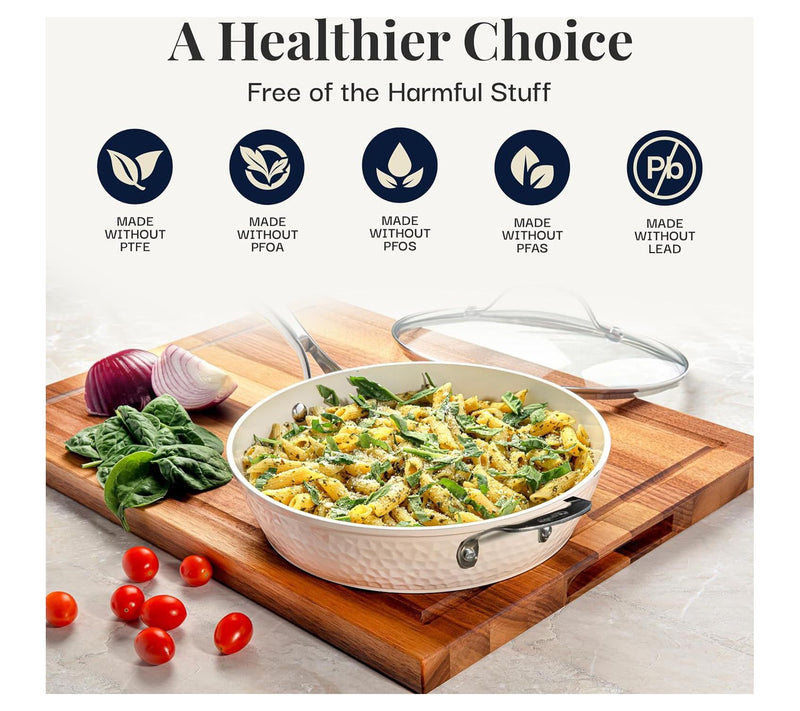 Gotham Steel Hammered Cream 14'' Ultra NonstickFry Pan w/ Lid — View 2