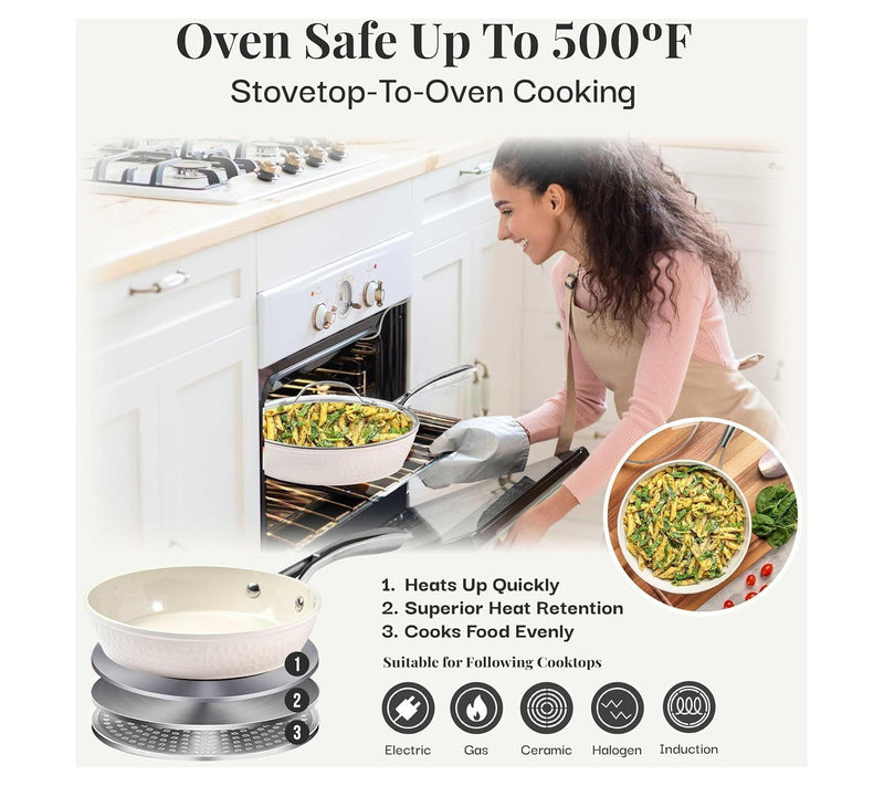 Gotham Steel Hammered Cream 14'' Ultra NonstickFry Pan w/ Lid — View 5