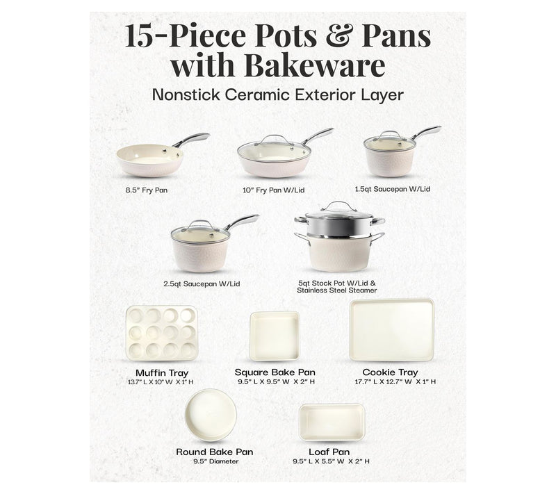 Gotham Steel Hammered Cream 15 Piece Cookware and Bakeware Set — View 2