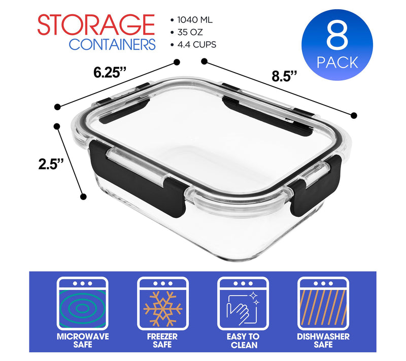 Sorbus Airtight Glass Meal Prep Containers withLids 8-Pack — View 4