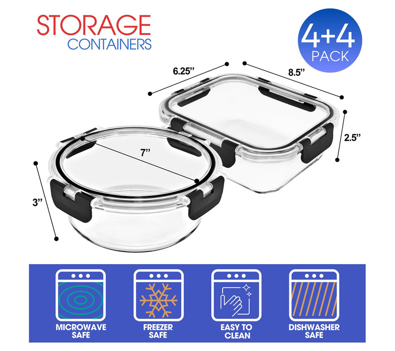Sorbus Glass Food Containers with Lids 8-Pack 2Variety Set — View 4