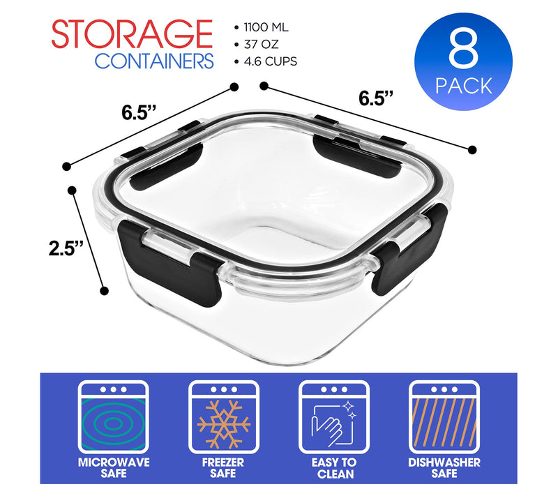 Sorbus Square Glass Food Containers with Airtight Lids 8-Pack — View 3