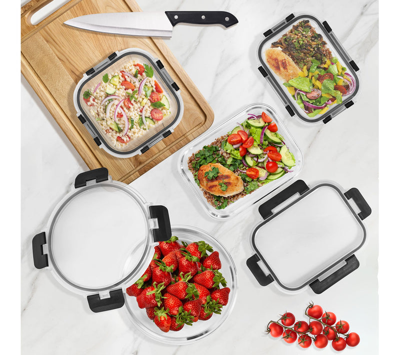 Sorbus Square Glass Food Containers with Airtight Lids 8-Pack — View 2