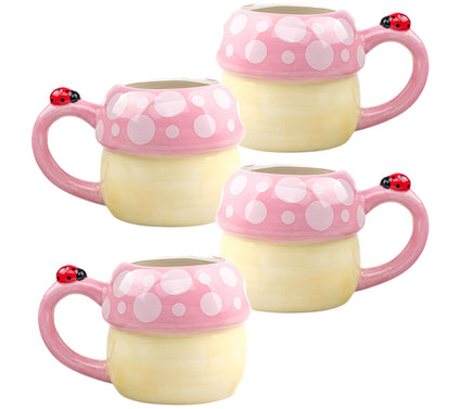 10 Strawberry Street Pink Mushroom with LadybugMug, Set of 4