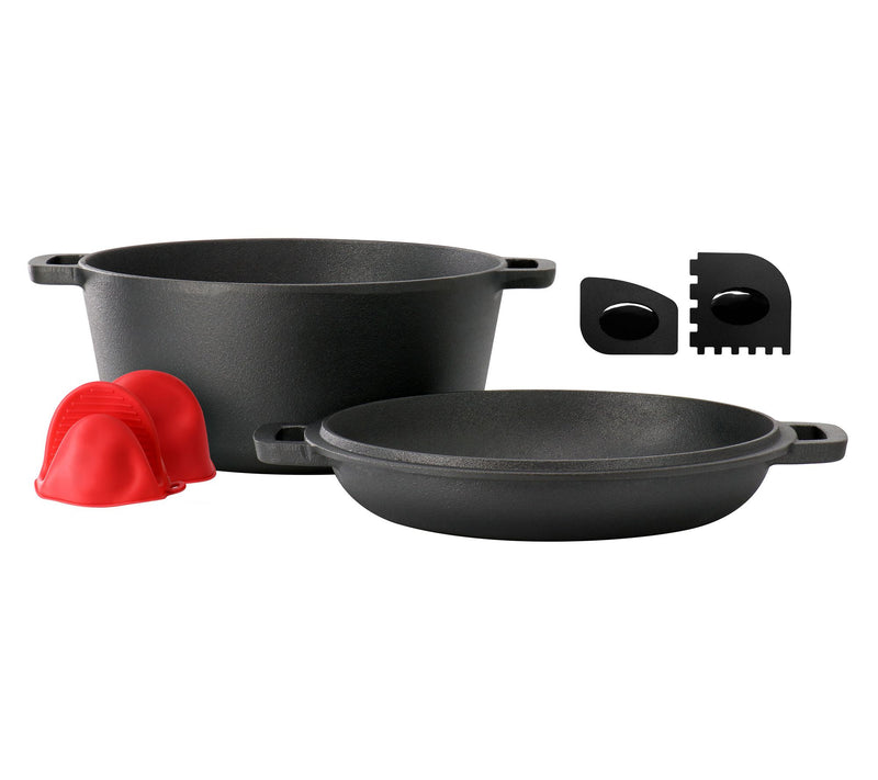 MegaChef 5 Quart Pre-Seasoned 2-in-1 Cast IronDutch Oven and — View 8