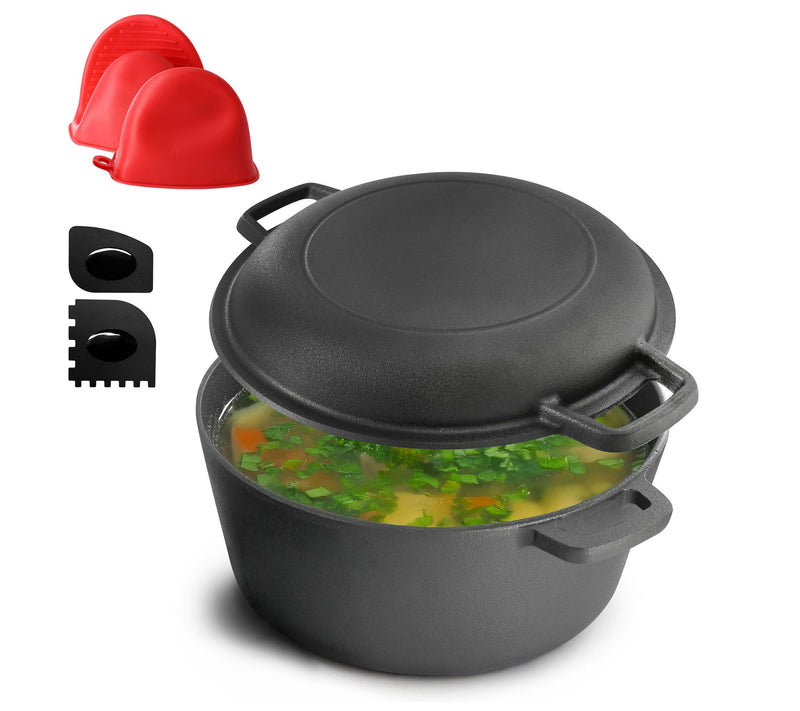 MegaChef 5 Quart Pre-Seasoned 2-in-1 Cast IronDutch Oven and — Main view