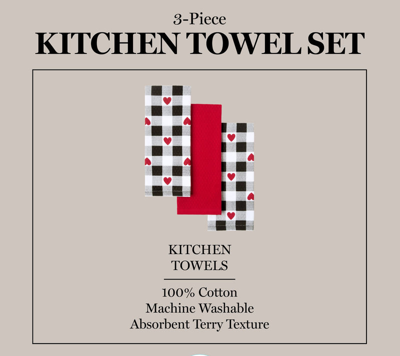 MARTHA STEWART Love Check Decorative Kitchen Towel 3-Pack Set — View 6