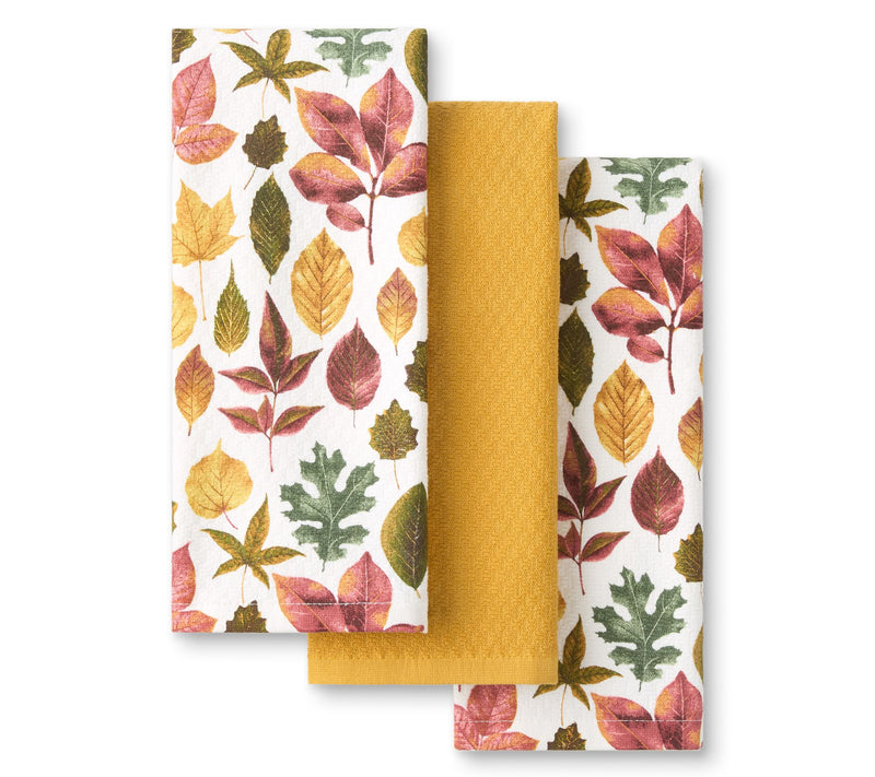 MARTHA STEWART Harvest Falling Leaves Kitchen Towel 3-Pack Set — Main view