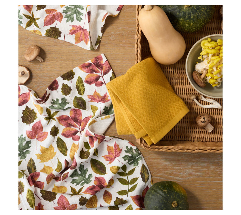 MARTHA STEWART Harvest Falling Leaves Kitchen Towel 3-Pack Set — View 3