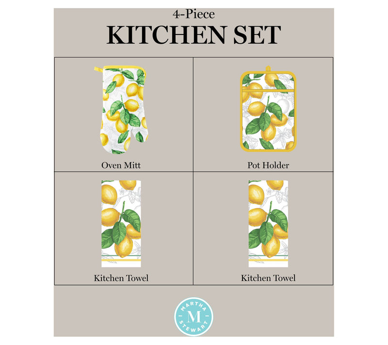 MARTHA STEWART Lemons Towel, Oven Mitt & Pot Holder 4-Pack Set — View 8