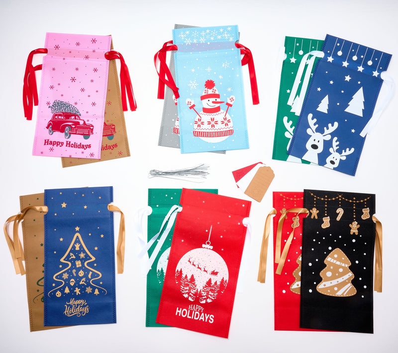 LocknLock Set of 12 Multi-Color Wine Gift Bags w/ Gift Tags — Main view
