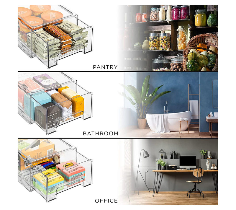 Sorbus 4-Pack Medium Clear Plastic Pull Out Drawer Organizers — View 7