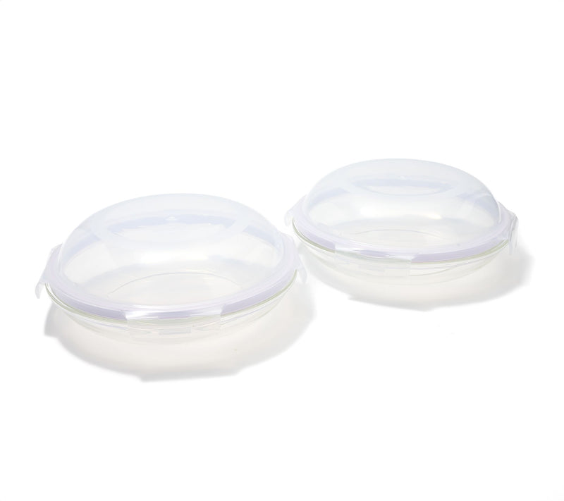 LocknLock Set of (2) 4-Cup Glass Plates w/ Domed Lids — View 9