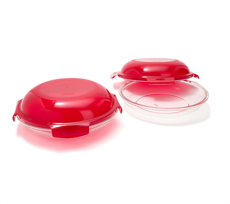 LocknLock Set of (2) 4-Cup Glass Plates w/ Domed Lids — View 2
