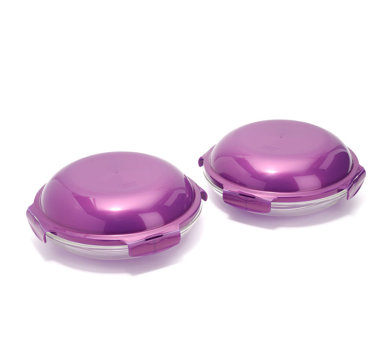 LocknLock Set of (2) 4-Cup Glass Plates w/ Domed Lids — View 12