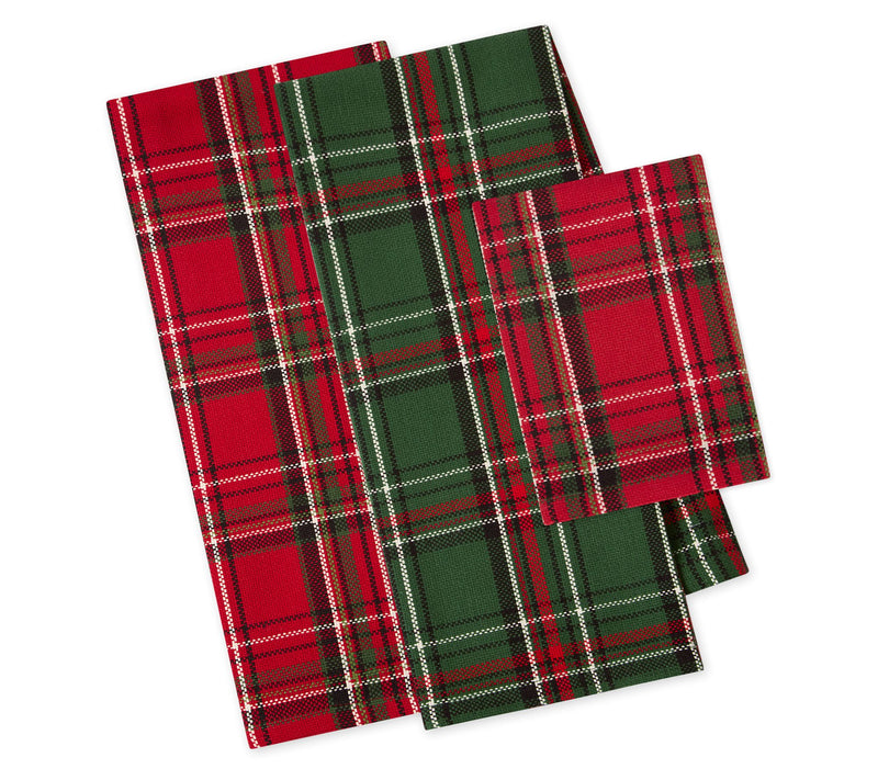 Design Imports S/3 Boughs Of Holly Plaid Kitchen Linens — View 2