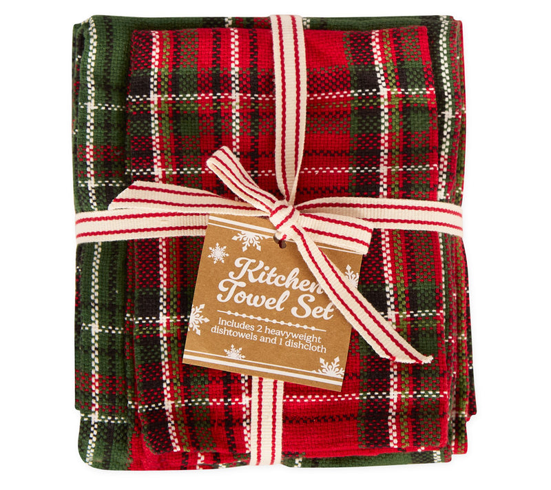 Design Imports S/3 Boughs Of Holly Plaid Kitchen Linens — View 4