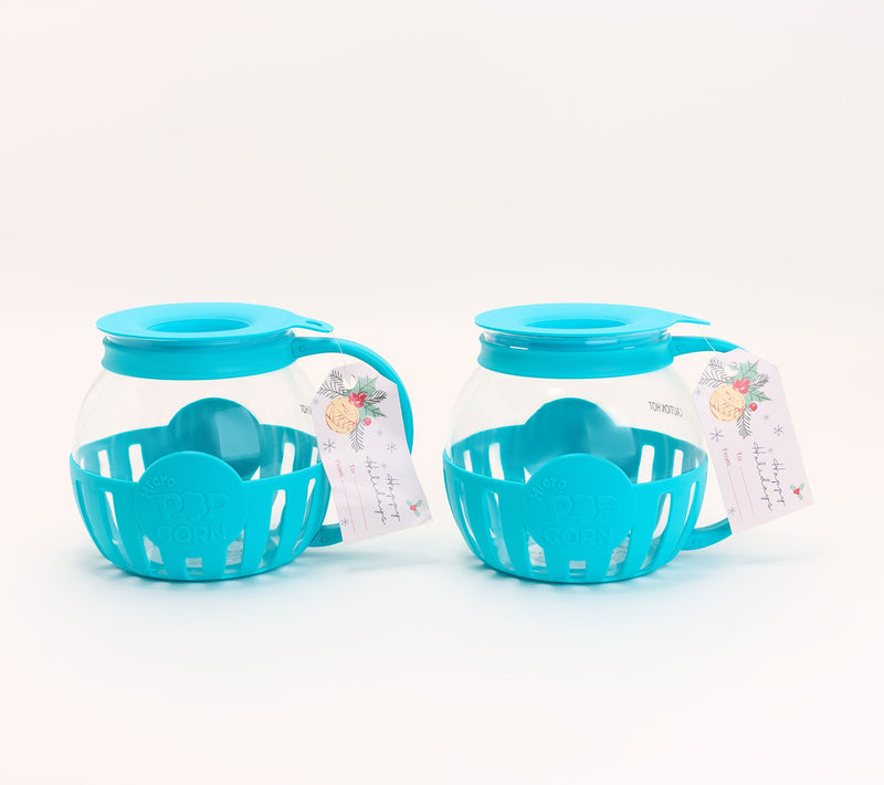 Prepology S/2 Glass Microwave Popcorn Makers w/ Gift Tags — View 2