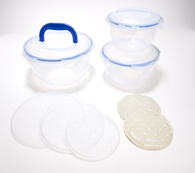 LocknLock 3-Piece Nestable Bowl Set w/ Handle Lid & Ice Packs — View 3