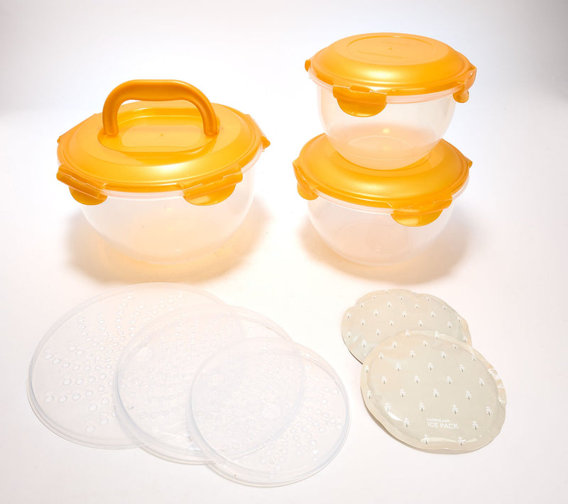 LocknLock 3-Piece Nestable Bowl Set w/ Handle Lid & Ice Packs — View 11