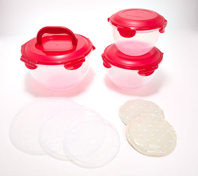 LocknLock 3-Piece Nestable Bowl Set w/ Handle Lid & Ice Packs — View 15