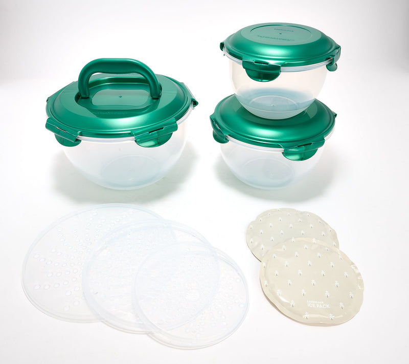 LocknLock 3-Piece Nestable Bowl Set w/ Handle Lid & Ice Packs — View 9