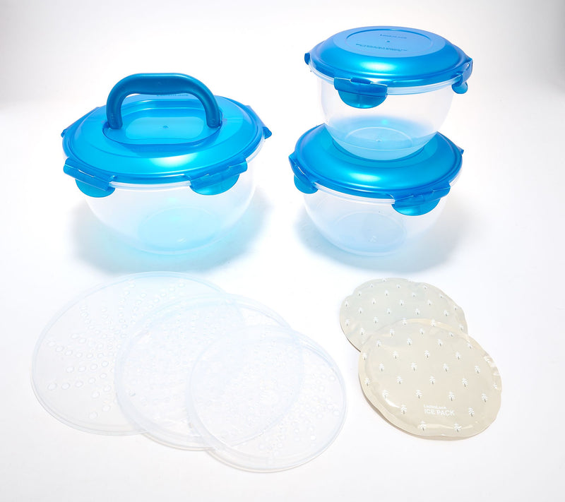 LocknLock 3-Piece Nestable Bowl Set w/ Handle Lid & Ice Packs — View 7