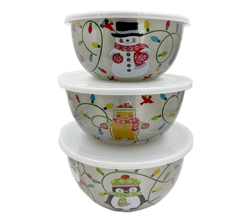 Temp-tations Seasonal Set of 3 Stainless Steel Bowls w/ Decals — Main view