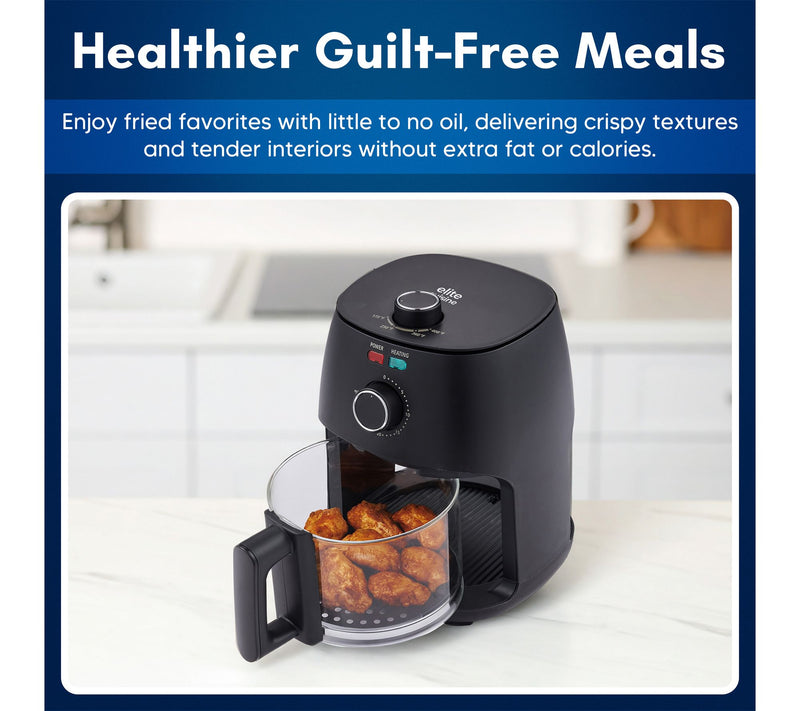 Elite Cuisine 2.3L Glass Air Fryer w/ Ceralastr Fry Rack — View 3