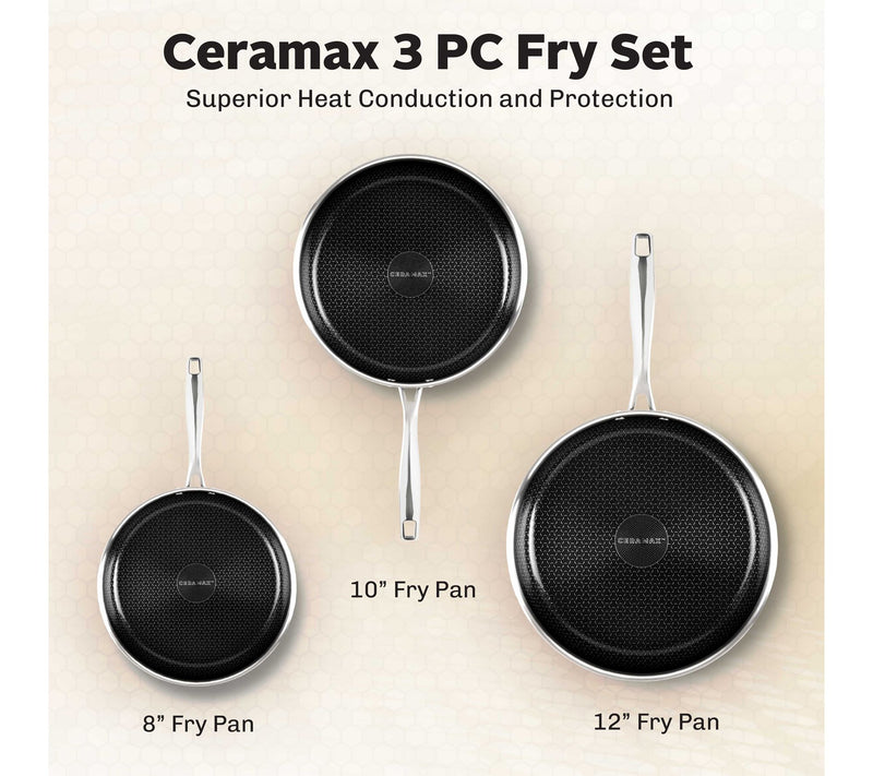 Ceramax 3 Piece Frying Pan Set with Ceramic Etched Design — View 12