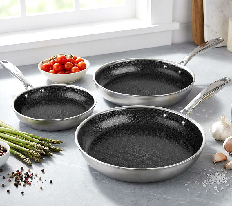 Ceramax 3 Piece Frying Pan Set with Ceramic Etched Design — Main view